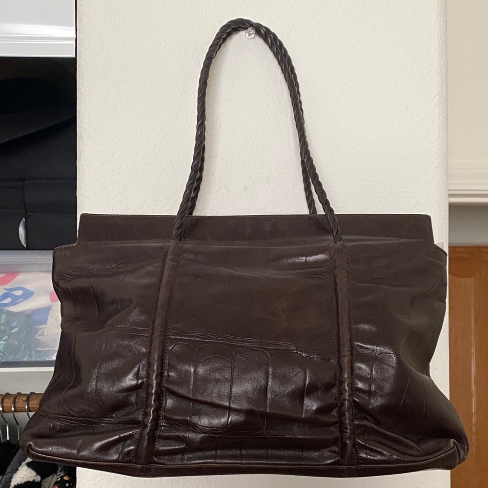 Falor Le Borse Vintage Genuine Leather Shoulder Bag Purse Brown